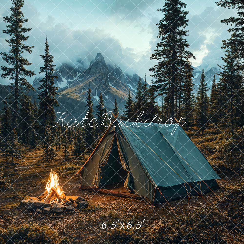 Kate Camping Tent Bonfire Mountain Forest Backdrop Designed by Emetselch - Image 2