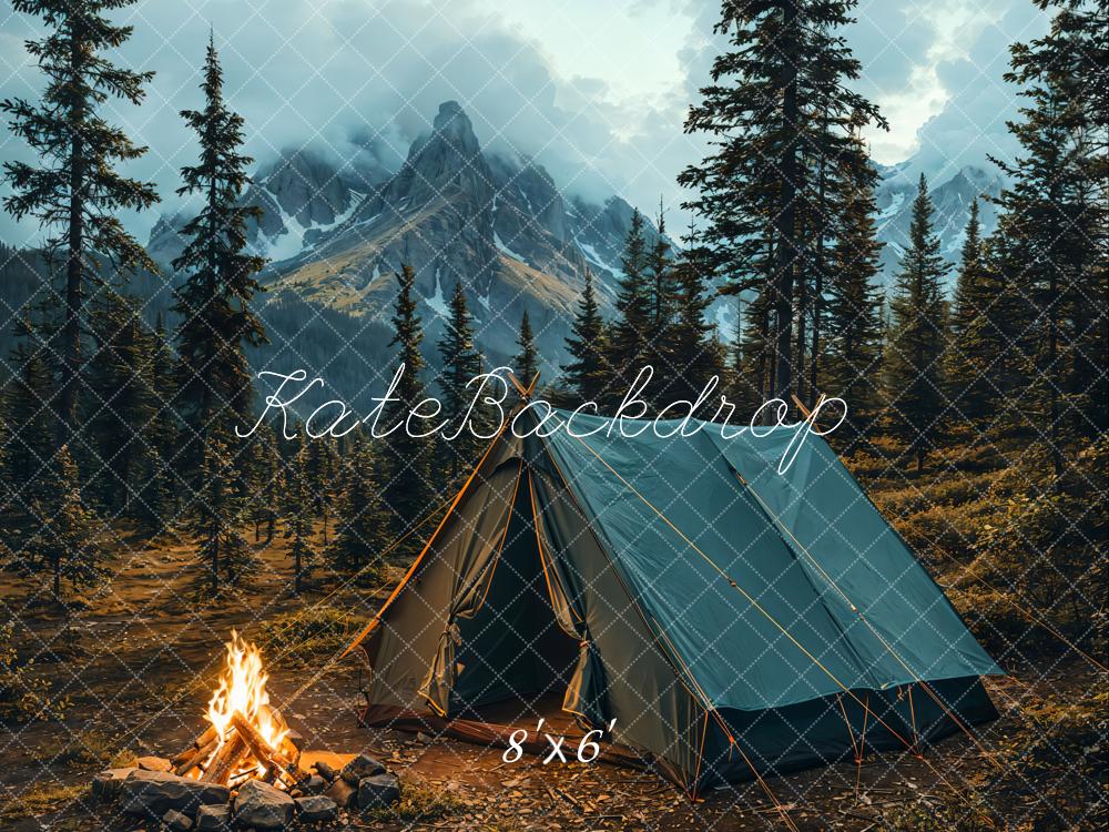 Kate Camping Tent Bonfire Mountain Forest Backdrop Designed by Emetselch - Image 3