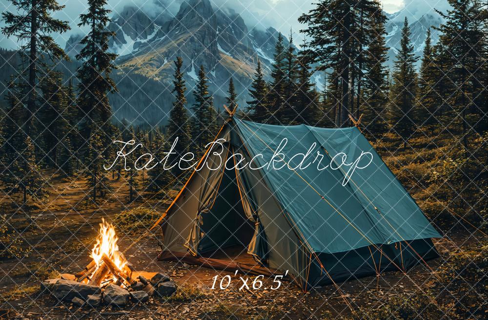 Kate Camping Tent Bonfire Mountain Forest Backdrop Designed by Emetselch - Image 4