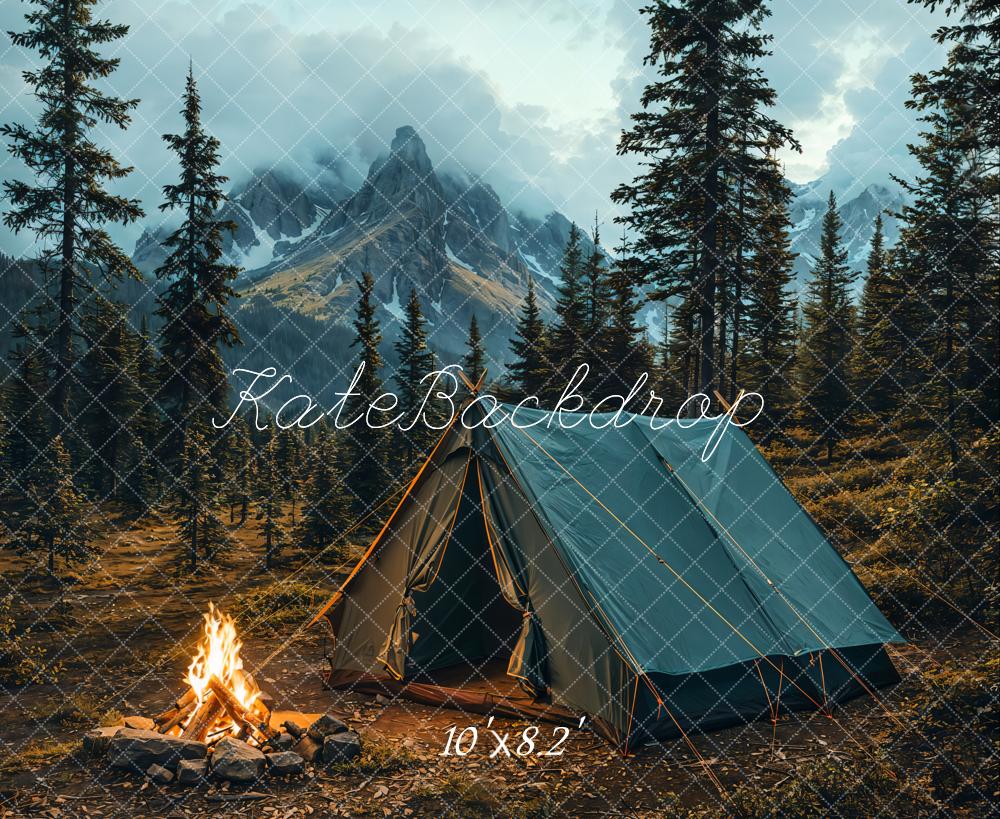 Kate Camping Tent Bonfire Mountain Forest Backdrop Designed by Emetselch - Image 5