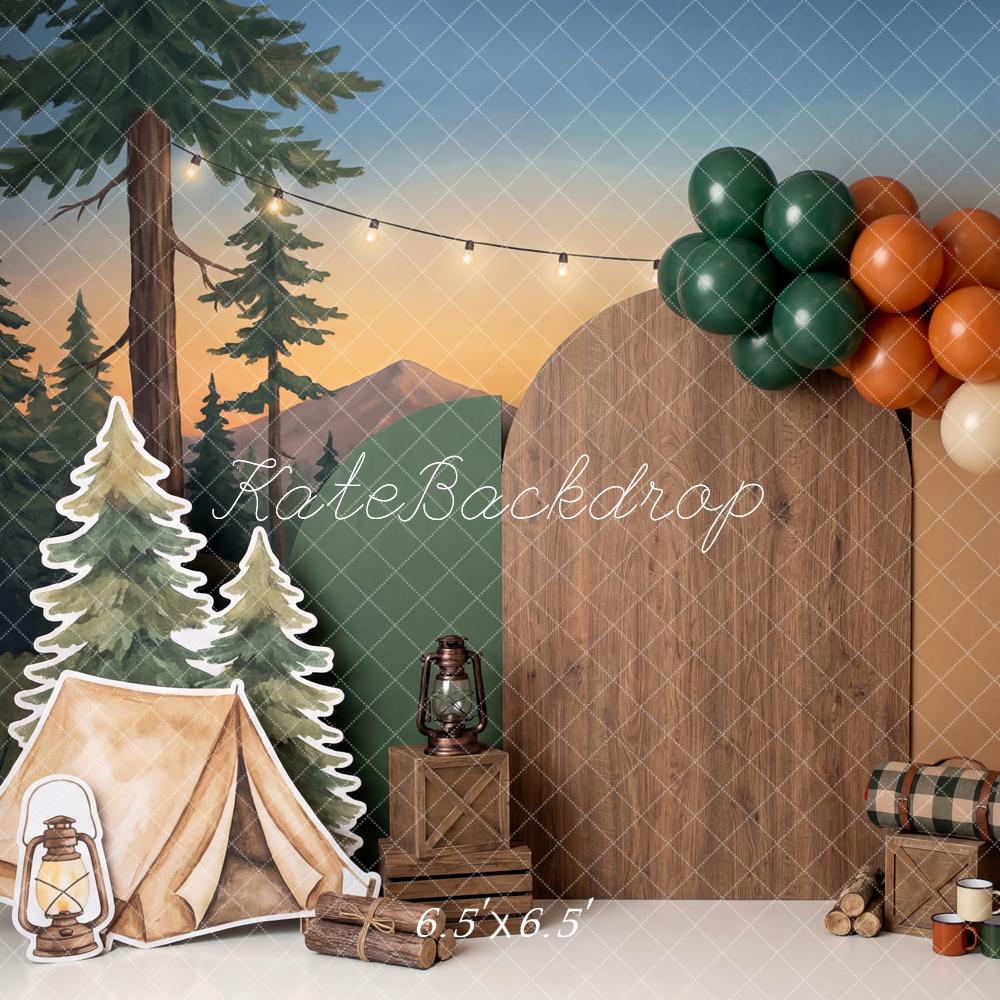Kate Camping Tent Campfire Balloon Arch Forest Backdrop Designed by Patty Robert - Image 2
