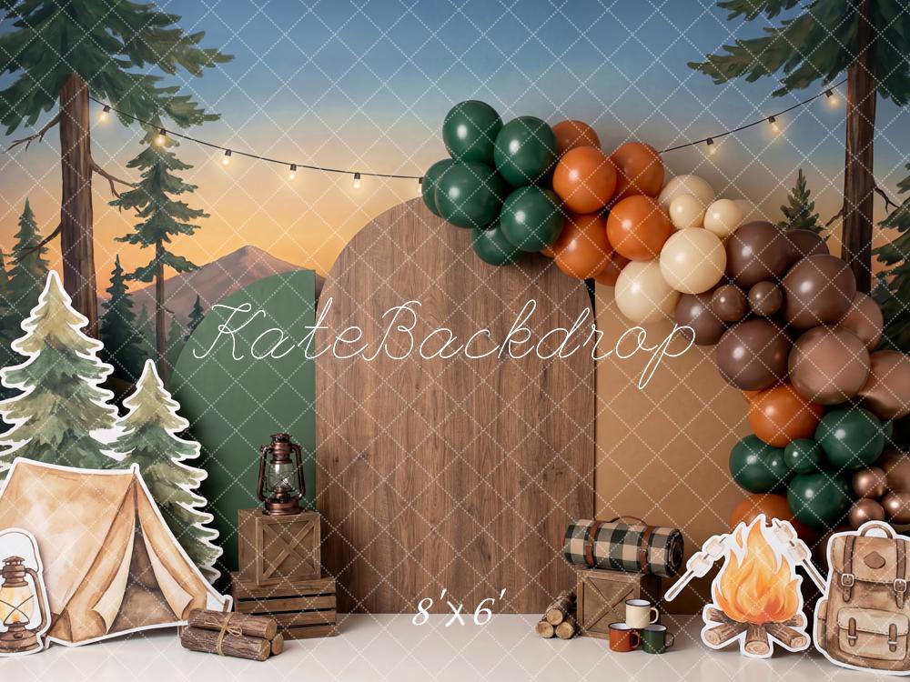 Kate Camping Tent Campfire Balloon Arch Forest Backdrop Designed by Patty Robert - Image 3