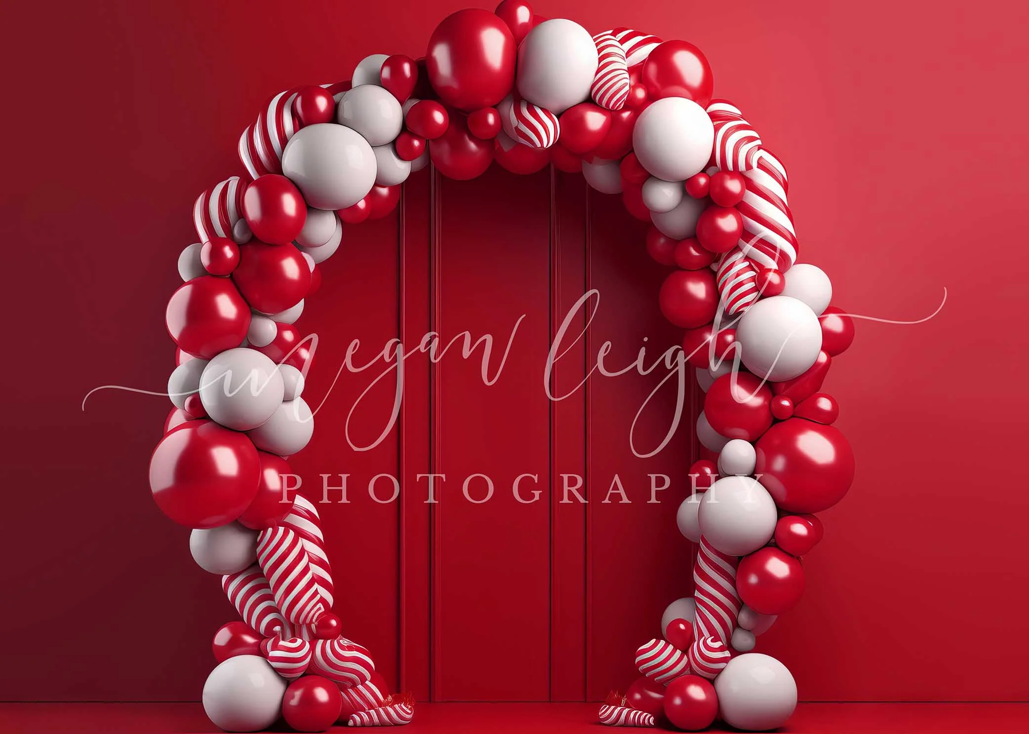 Kate Candycane Balloons Arch Red Wall Backdrop Designed by Megan Leigh Photography - Image 2