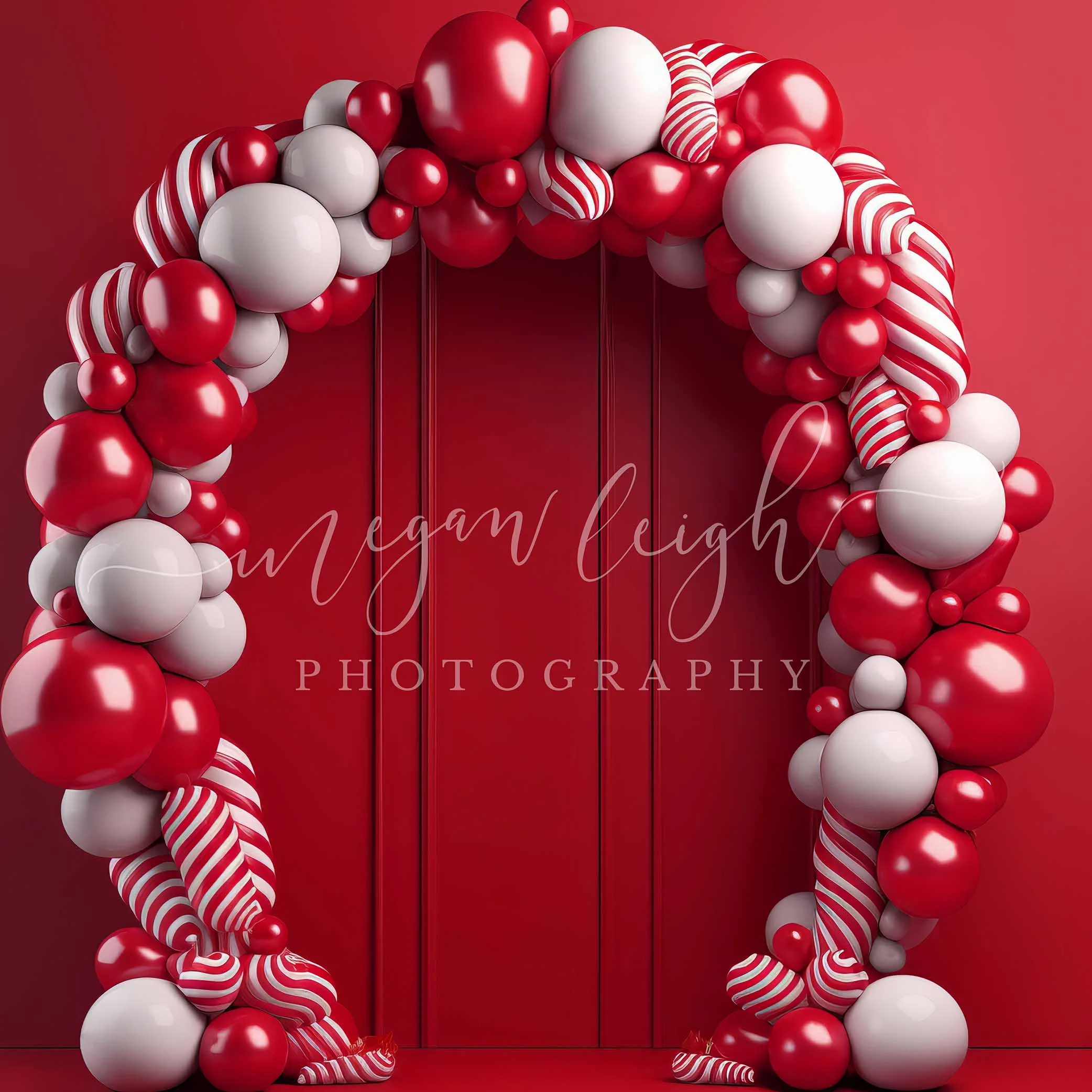 Kate Candycane Balloons Arch Red Wall Backdrop Designed by Megan Leigh Photography - Image 4