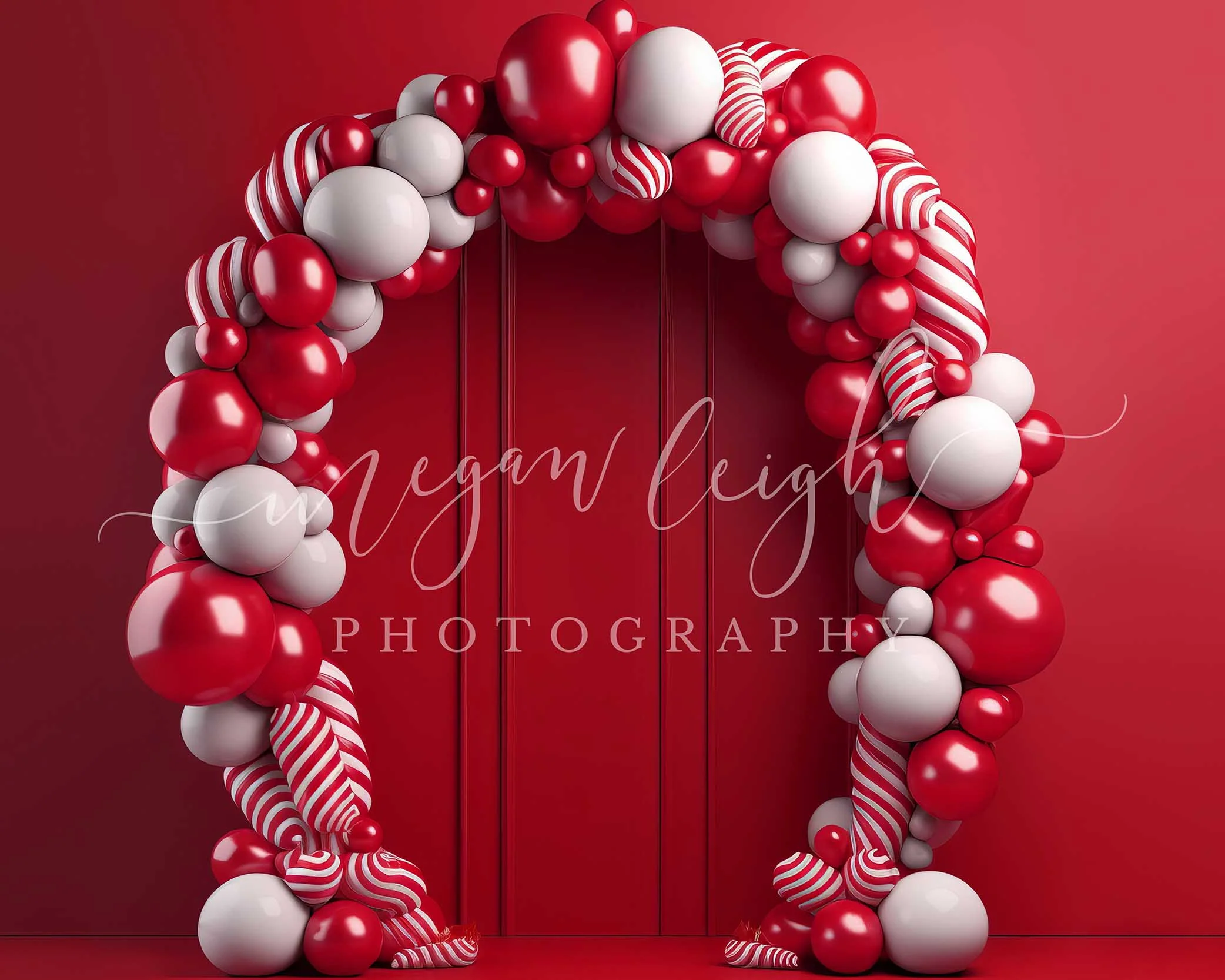 Kate Candycane Balloons Arch Red Wall Backdrop Designed by Megan Leigh Photography - Image 5