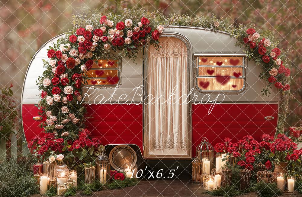 Kate Caravan Roses Candles Red Fleece Backdrop Designed by Emetselch - Image 2