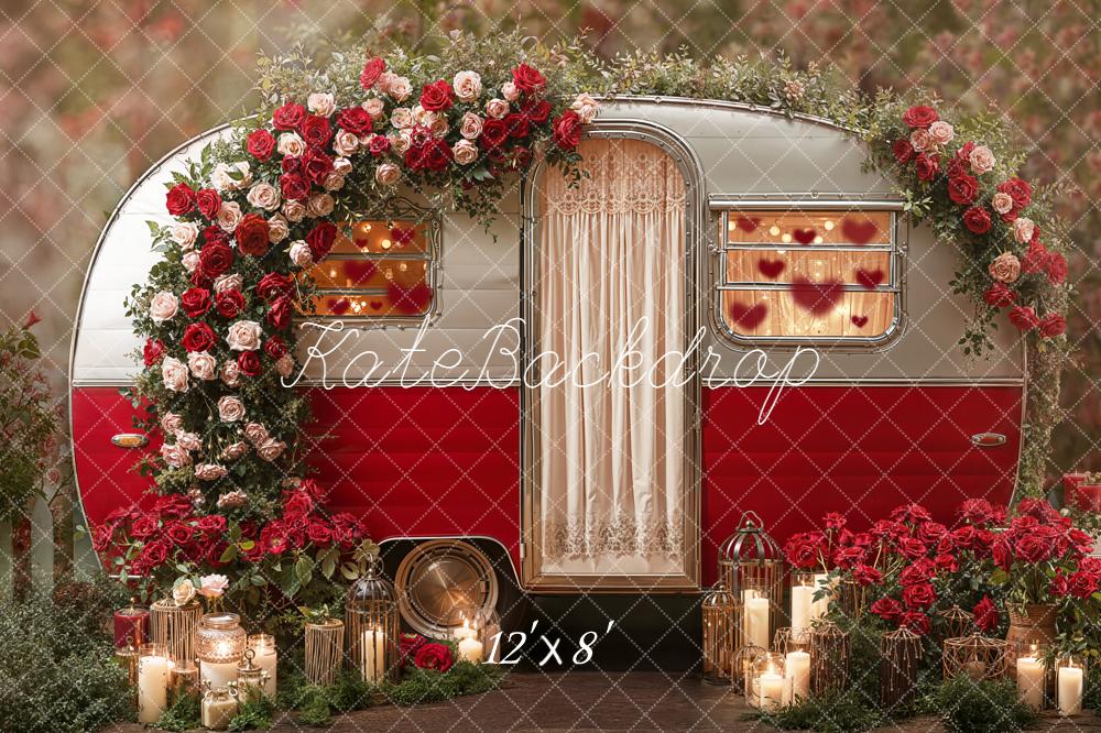 Kate Caravan Roses Candles Red Fleece Backdrop Designed by Emetselch - Image 4