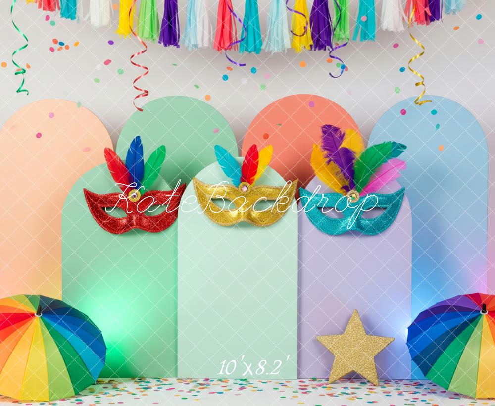 Kate Carnival Mask Colourful Arch Rainbow Umbrella Backdrop Designed by Patty Robert - Image 6