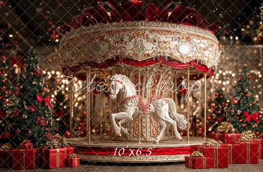 Kate Carousel Christmas Horse Fleece Backdrop Designed by Emetselch - Image 2