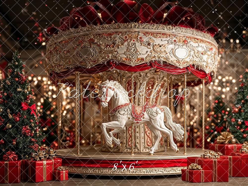 Kate Carousel Christmas Tree Red Gifts Backdrop Designed by Emetselch - Image 3