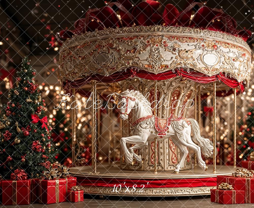 Kate Carousel Christmas Tree Red Gifts Backdrop Designed by Emetselch - Image 6