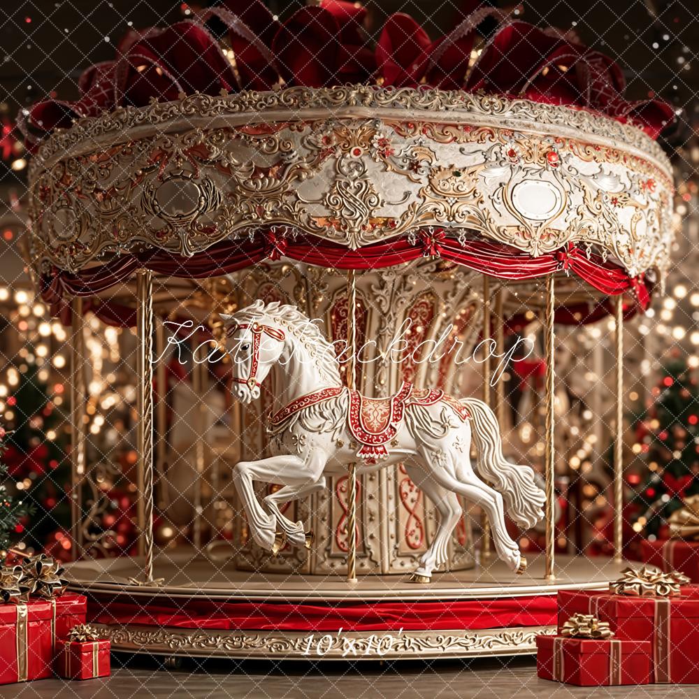 Kate Carousel Christmas Tree Red Gifts Backdrop Designed by Emetselch - Image 7