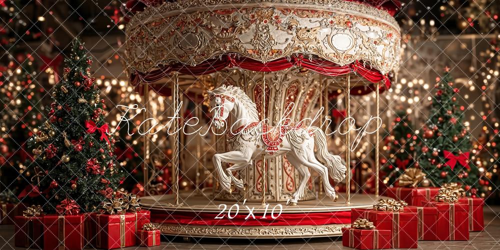Kate Carousel Christmas Tree Red Gifts Backdrop Designed by Emetselch - Image 8