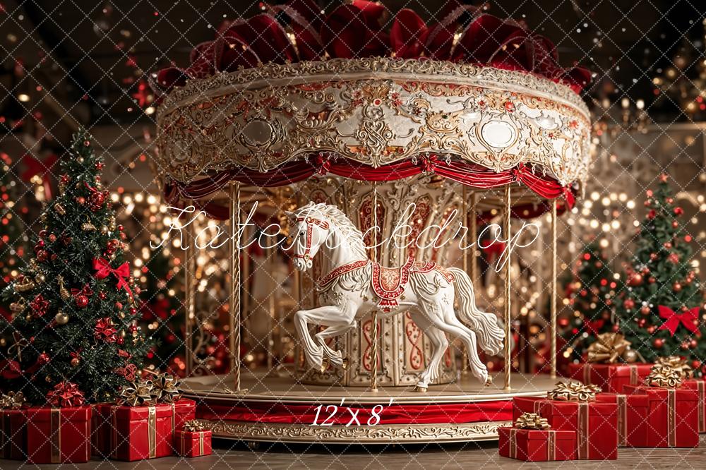 Kate Carousel Christmas Tree Red Gifts Backdrop Designed by Emetselch - Image 9
