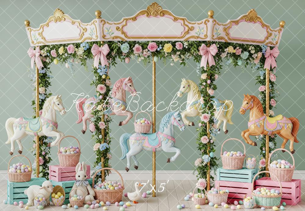 Kate Carousel Easter Bunny Eggs Floral Backdrop Designed by Patty Robert
