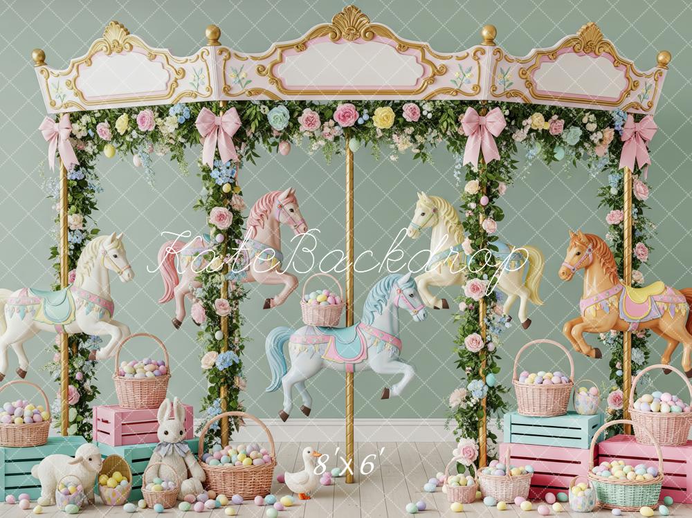 Kate Carousel Easter Bunny Eggs Floral Backdrop Designed by Patty Robert - Image 3
