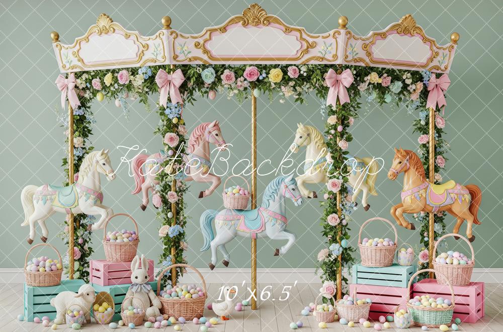 Kate Carousel Easter Bunny Pastel Fleece Backdrop Designed by Patty Robert - Image 2