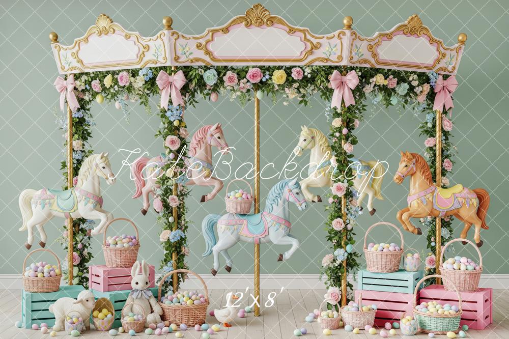 Kate Carousel Easter Bunny Pastel Fleece Backdrop Designed by Patty Robert - Image 4