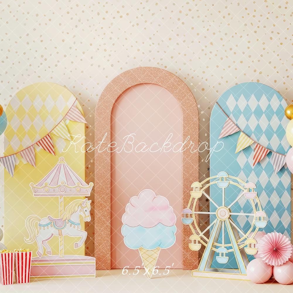 Kate Carousel Ferris Wheel Balloons Pastel Backdrop Designed by Patty Robert - Image 2