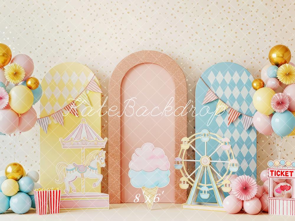 Kate Carousel Ferris Wheel Balloons Pastel Backdrop Designed by Patty Robert - Image 3