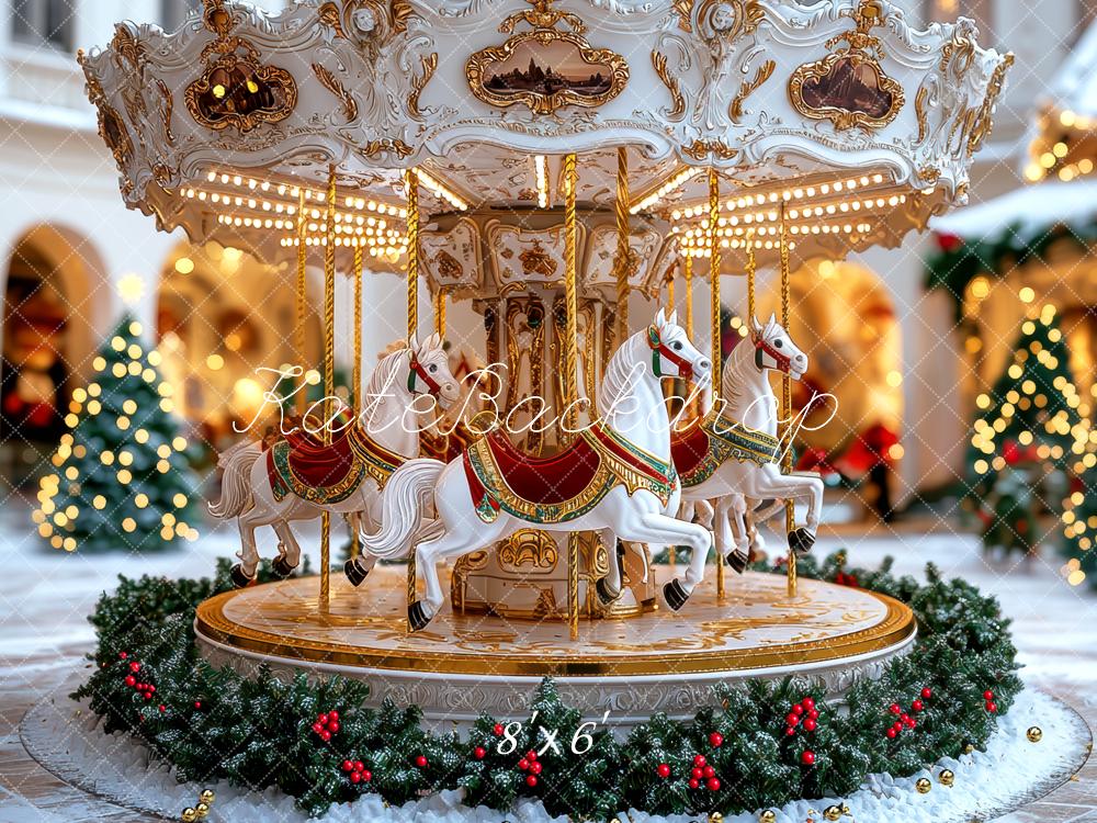 Kate Carousel Horses Christmas Trees Backdrop Designed by Mini MakeBelieve - Image 3