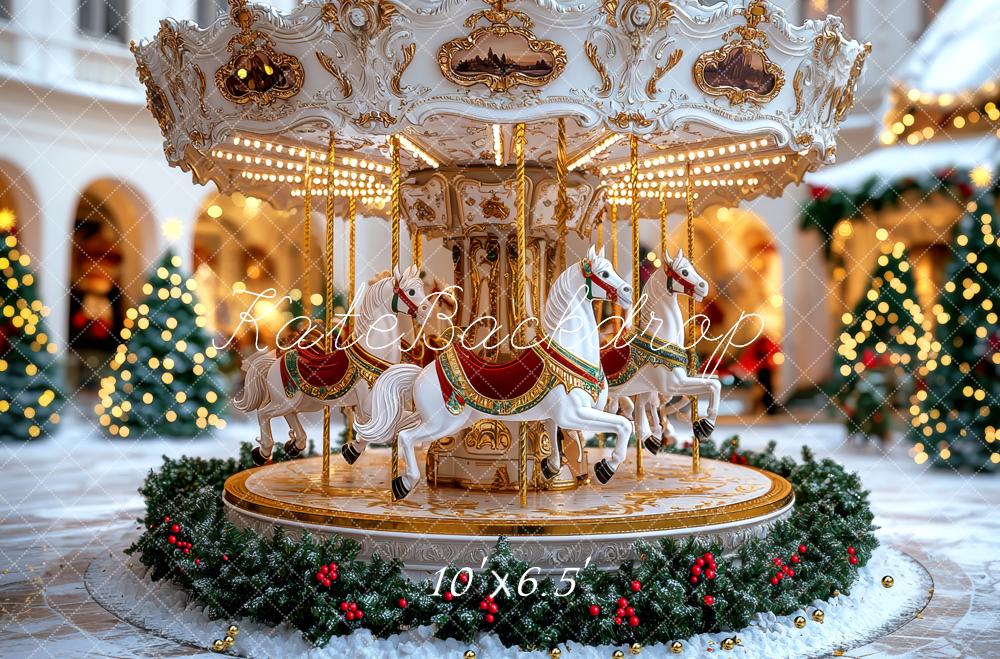 Kate Carousel Horses Christmas Trees Backdrop Designed by Mini MakeBelieve - Image 4
