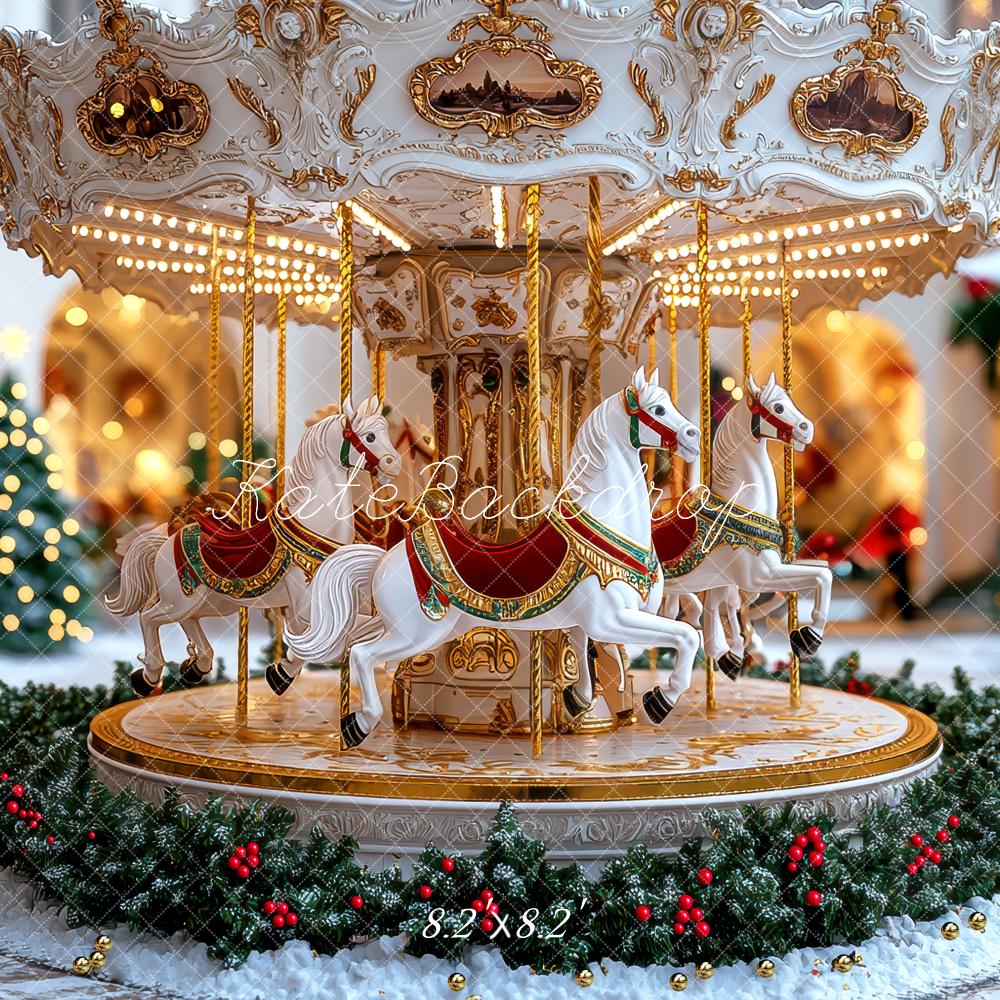 Kate Carousel Horses Christmas Trees Backdrop Designed by Mini MakeBelieve - Image 5