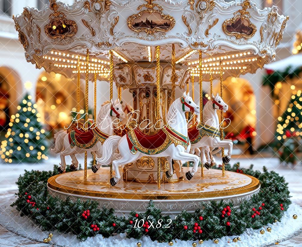 Kate Carousel Horses Christmas Trees Backdrop Designed by Mini MakeBelieve - Image 6