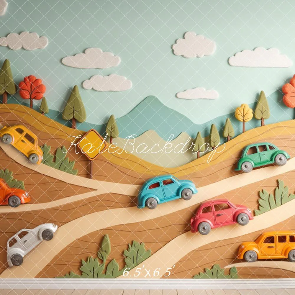 Kate Cartoon Cars Hillside Trees Backdrop Designed by Laura Bybee - Image 2