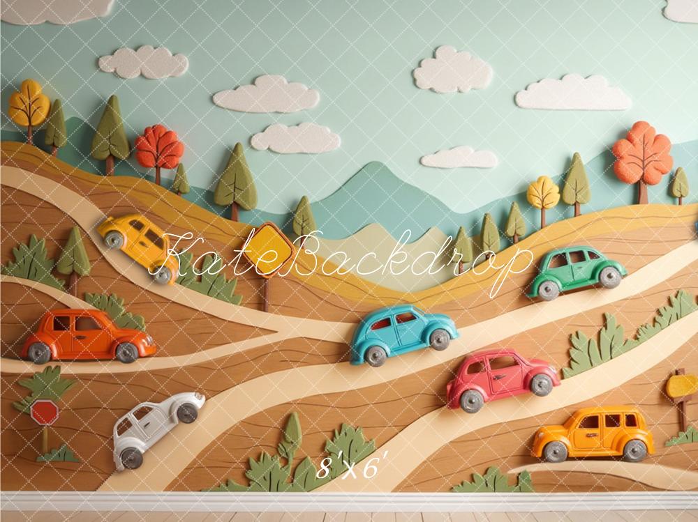 Kate Cartoon Cars Hillside Trees Backdrop Designed by Laura Bybee - Image 3