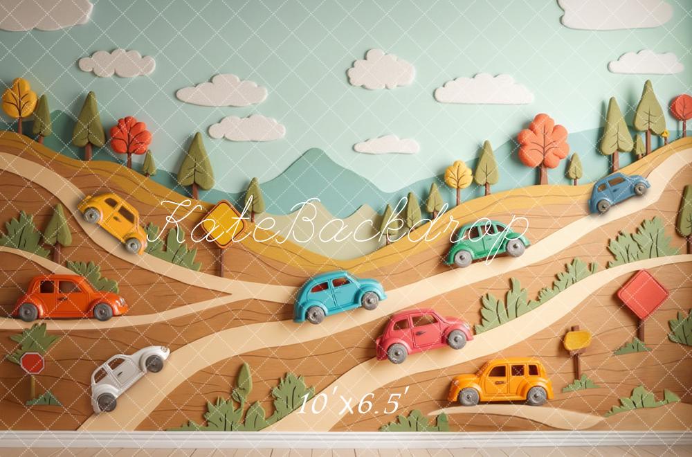 Kate Cartoon Cars Hillside Trees Backdrop Designed by Laura Bybee - Image 4