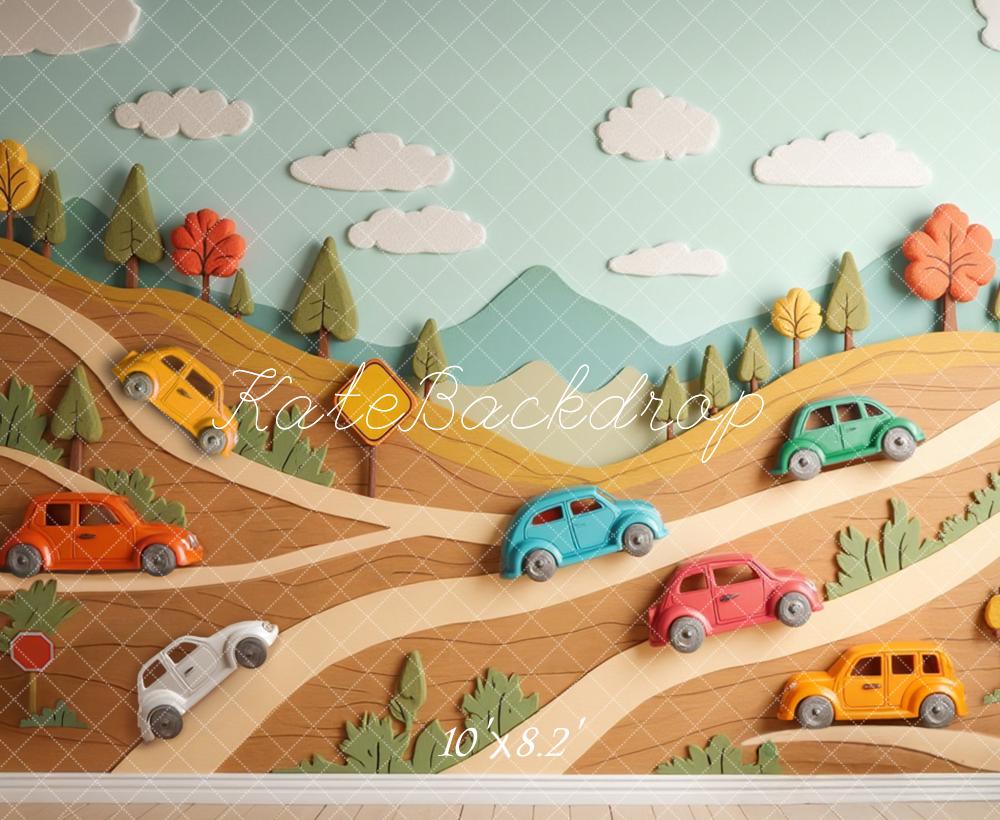 Kate Cartoon Cars Hillside Trees Backdrop Designed by Laura Bybee - Image 6