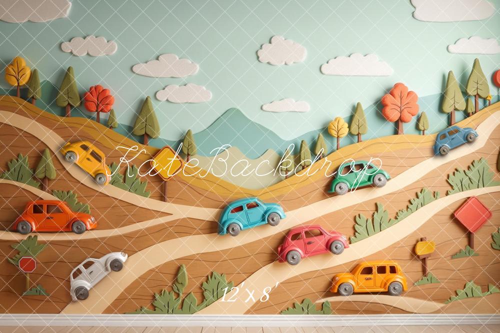 Kate Cartoon Cars Hillside Trees Backdrop Designed by Laura Bybee - Image 8