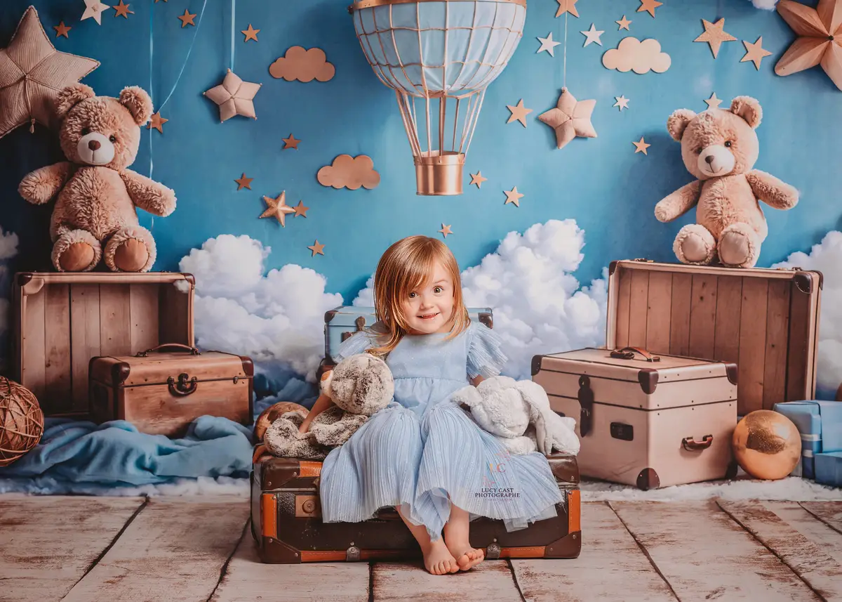 Kate Cartoon Hot Air Balloon Teddy Bear Blue Backdrop Designed by Emetselch - Image 10