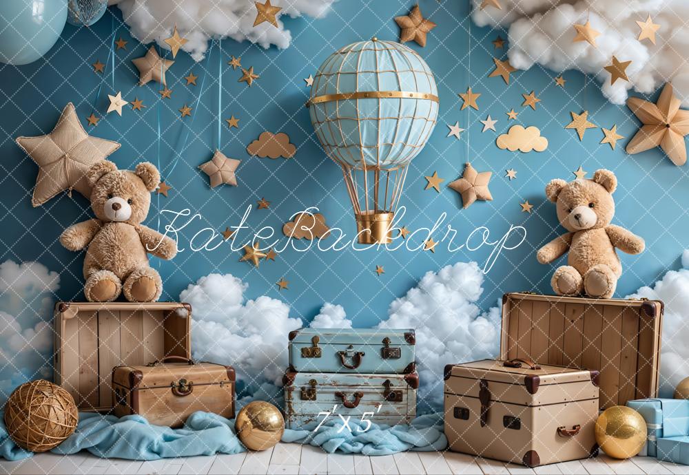 Kate Cartoon Hot Air Balloon Teddy Bear Blue Backdrop Designed by Emetselch - Image 2