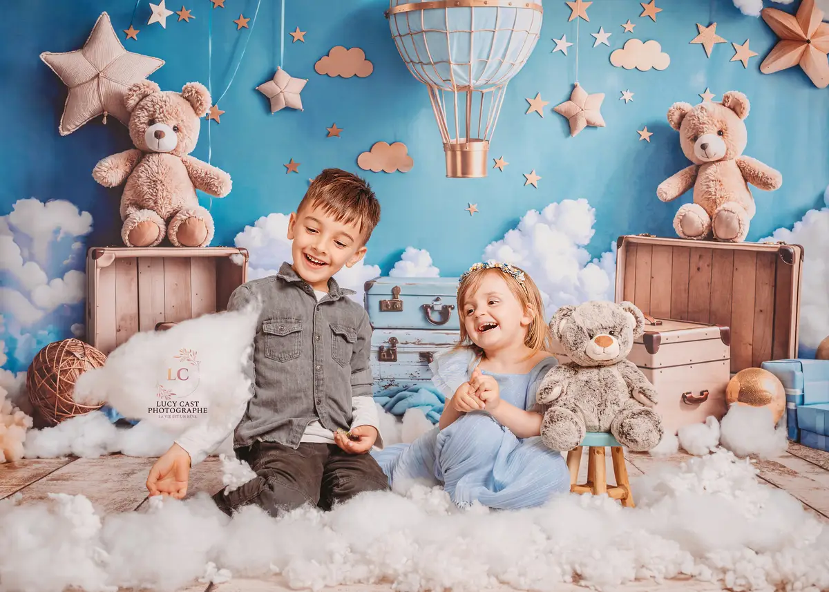 Kate Cartoon Hot Air Balloon Teddy Bear Blue Backdrop Designed by Emetselch - Image 3