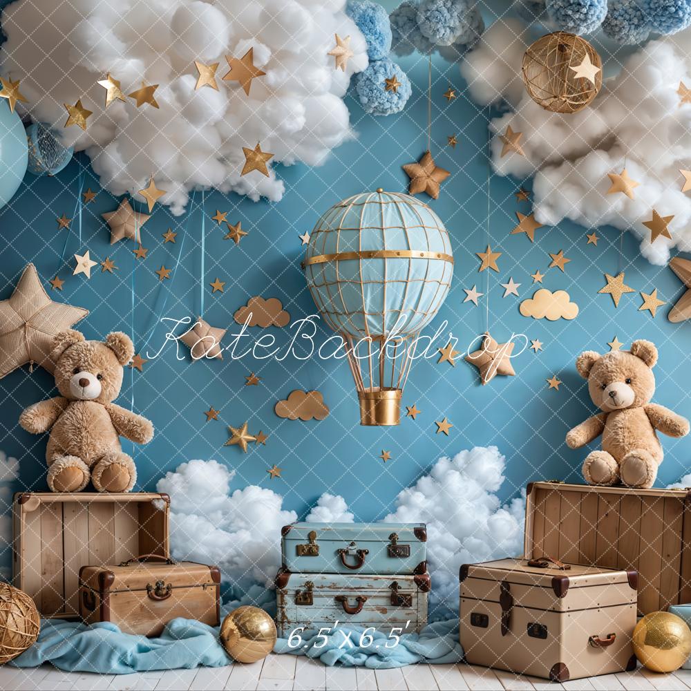 Kate Cartoon Hot Air Balloon Teddy Bear Blue Backdrop Designed by Emetselch - Image 5