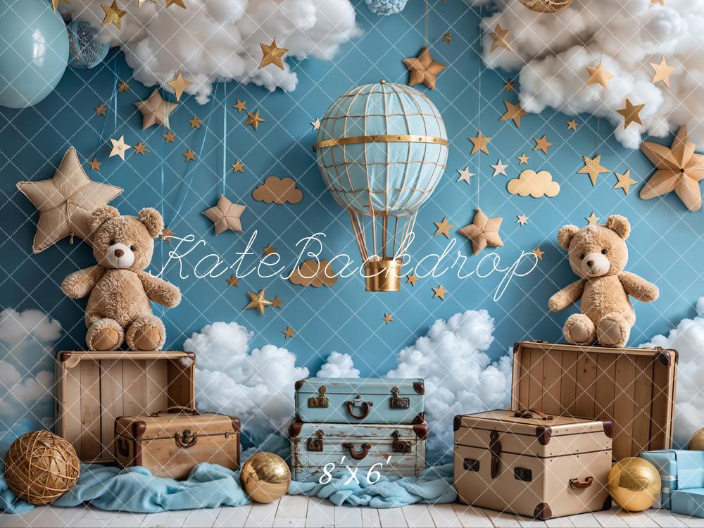 Kate Cartoon Hot Air Balloon Teddy Bear Blue Backdrop Designed by Emetselch - Image 6