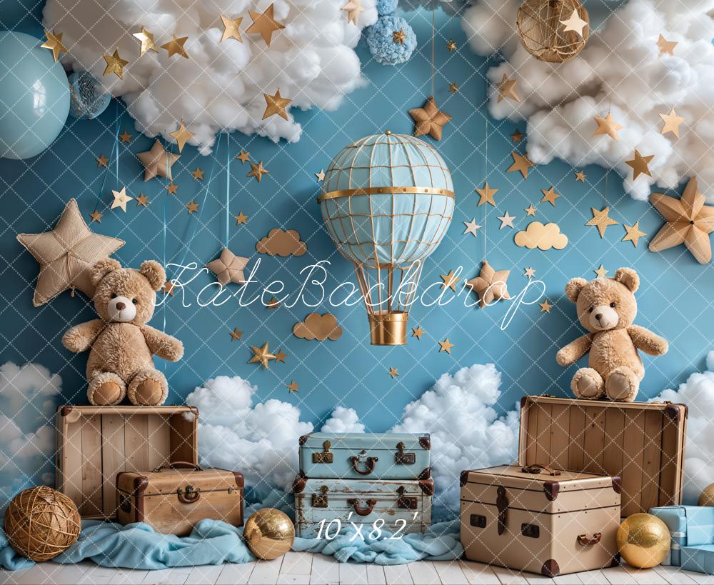 Kate Cartoon Hot Air Balloon Teddy Bear Blue Backdrop Designed by Emetselch - Image 8
