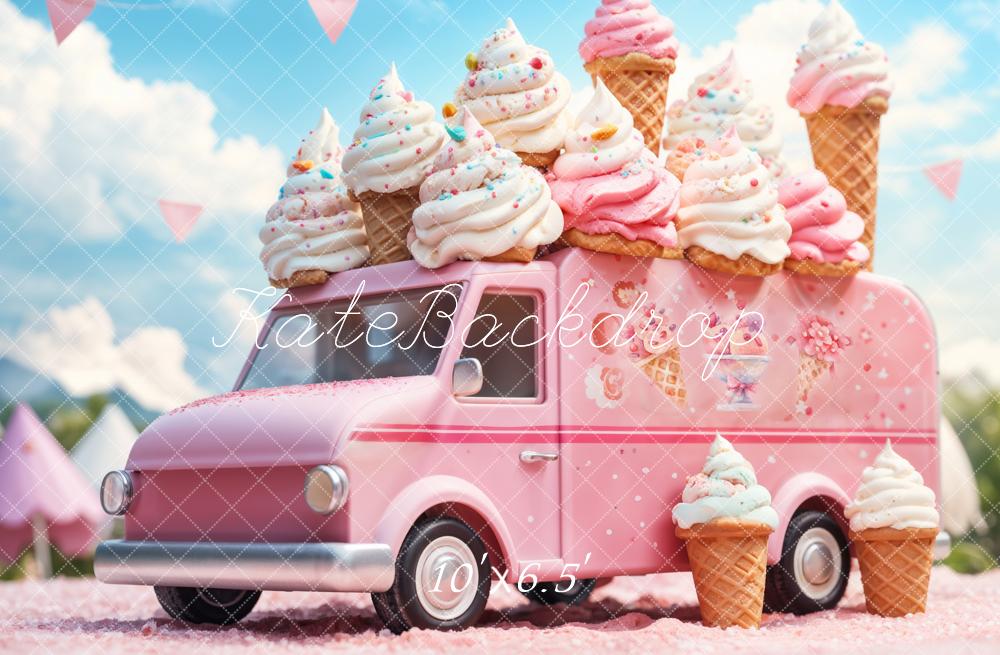 Kate Summer Cartoon Pink Ice Cream Truck Backdrop Designed by Emetselch - Image 4