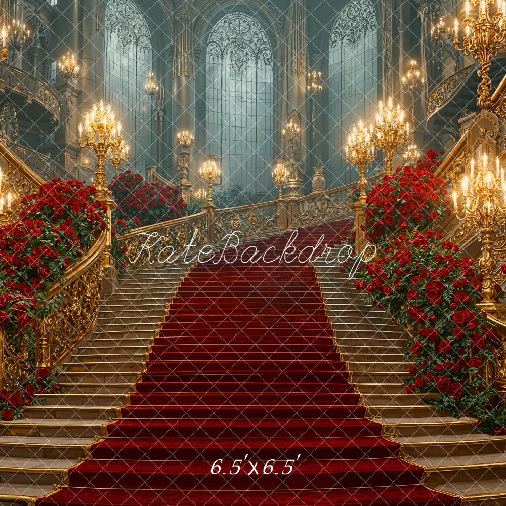 Kate Cascading Stairs Gold Ornate Roses Backdrop Designed by Emetselch - Image 2