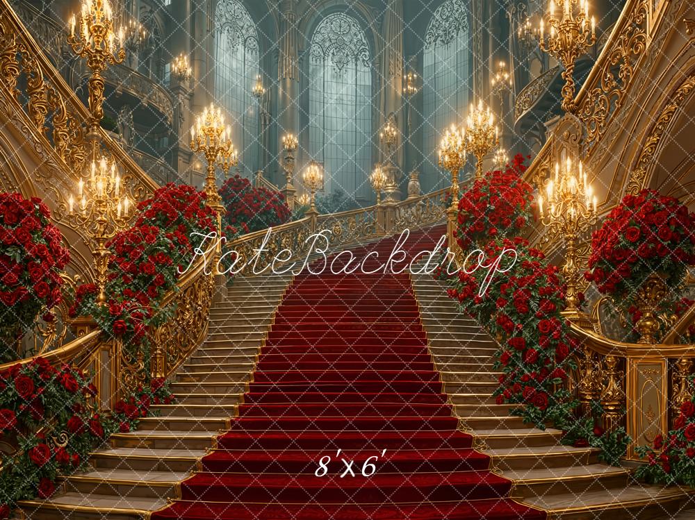 Kate Cascading Stairs Gold Ornate Roses Backdrop Designed by Emetselch - Image 3