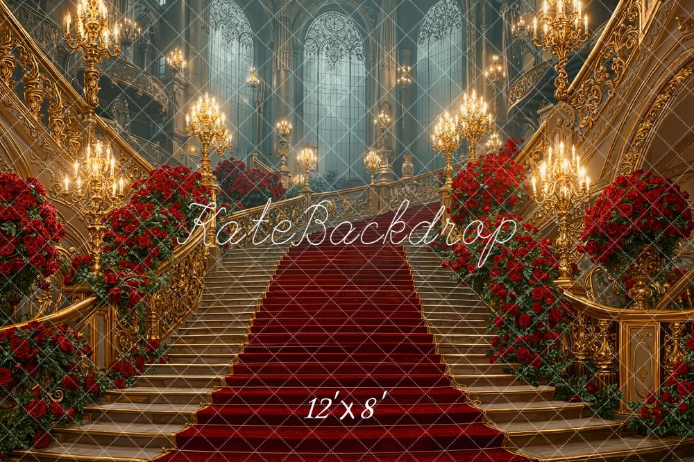 Kate Cascading Stairs Gold Ornate Roses Backdrop Designed by Emetselch - Image 8