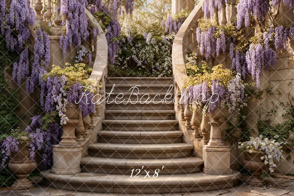 Kate Cascading Stairs Purple Wisteria Fleece Backdrop Designed by Emetselch - Image 4