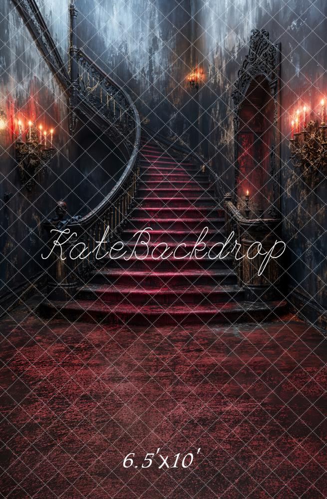 Kate Halloween Cascading Stairs Red Carpet Gothic Backdrop Designed by Emetselch - Image 3