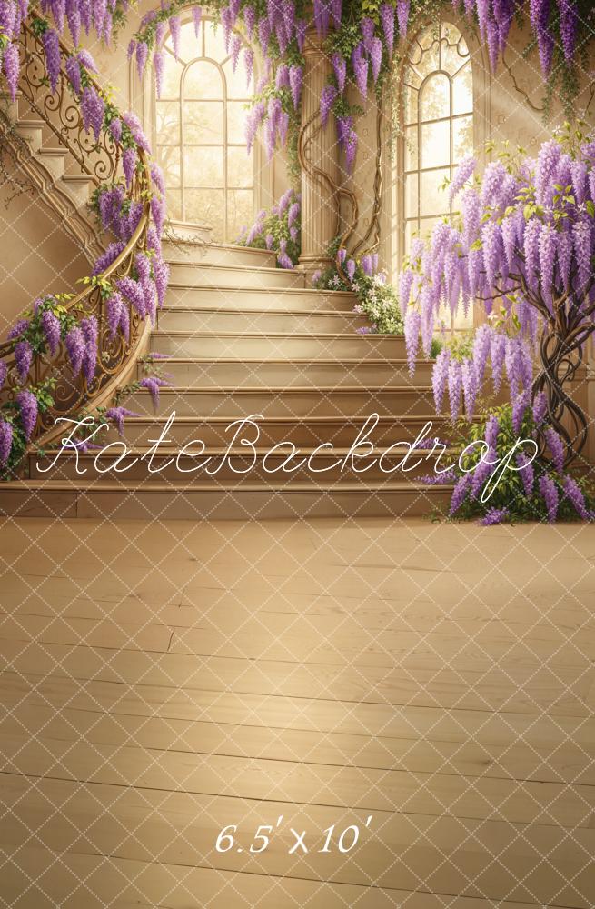 Kate Cascading Stairs Wisteria Windows Fleece Backdrop Designed by Chain Photography - Image 2