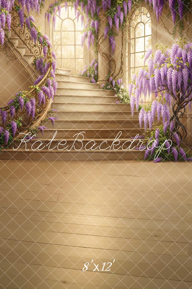 Kate Cascading Stairs Wisteria Windows Fleece Backdrop Designed by Chain Photography - Image 4
