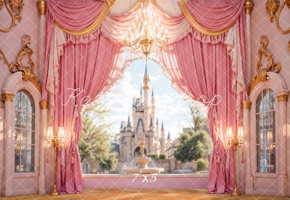 Kate Castle Pink Curtains Window Backdrop Designed by Emetselch - Image 2
