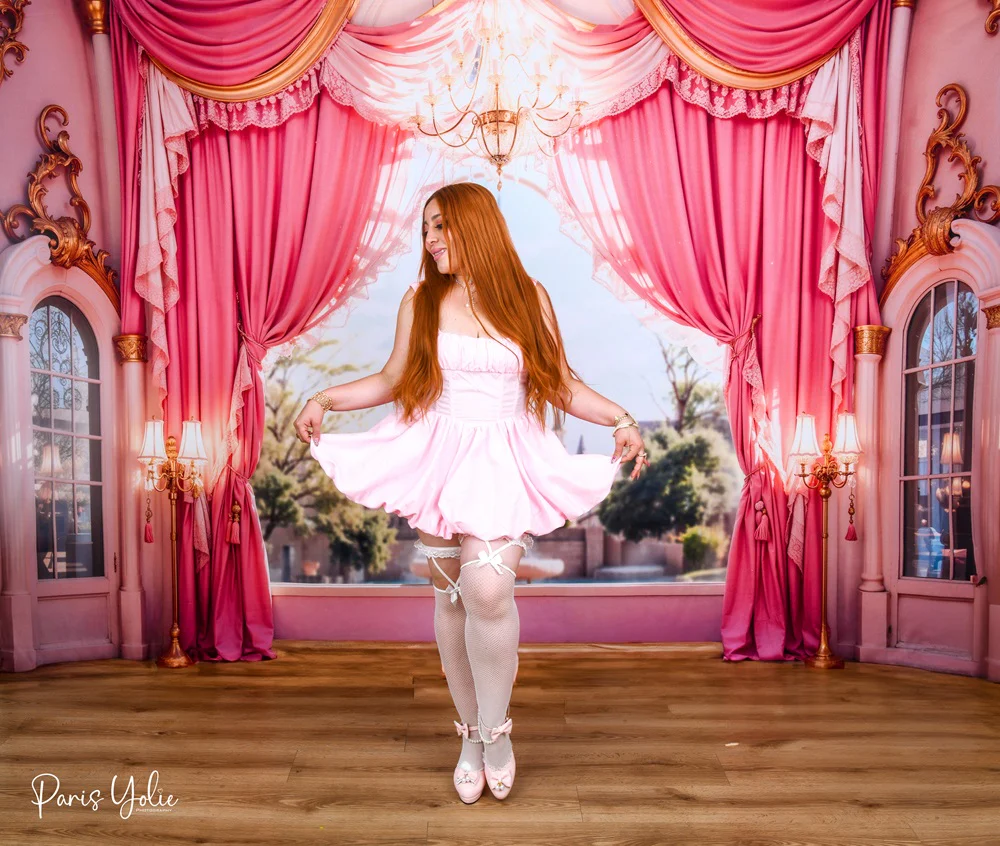Kate Castle Pink Curtains Window Backdrop Designed by Emetselch - Image 3