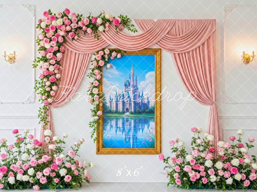 Kate Castle Window Pink Roses Curtains Backdrop Designed by Patty Robert - Image 3